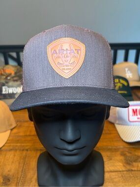 Ariat Navy Cap with Tan Leather Shield Patch